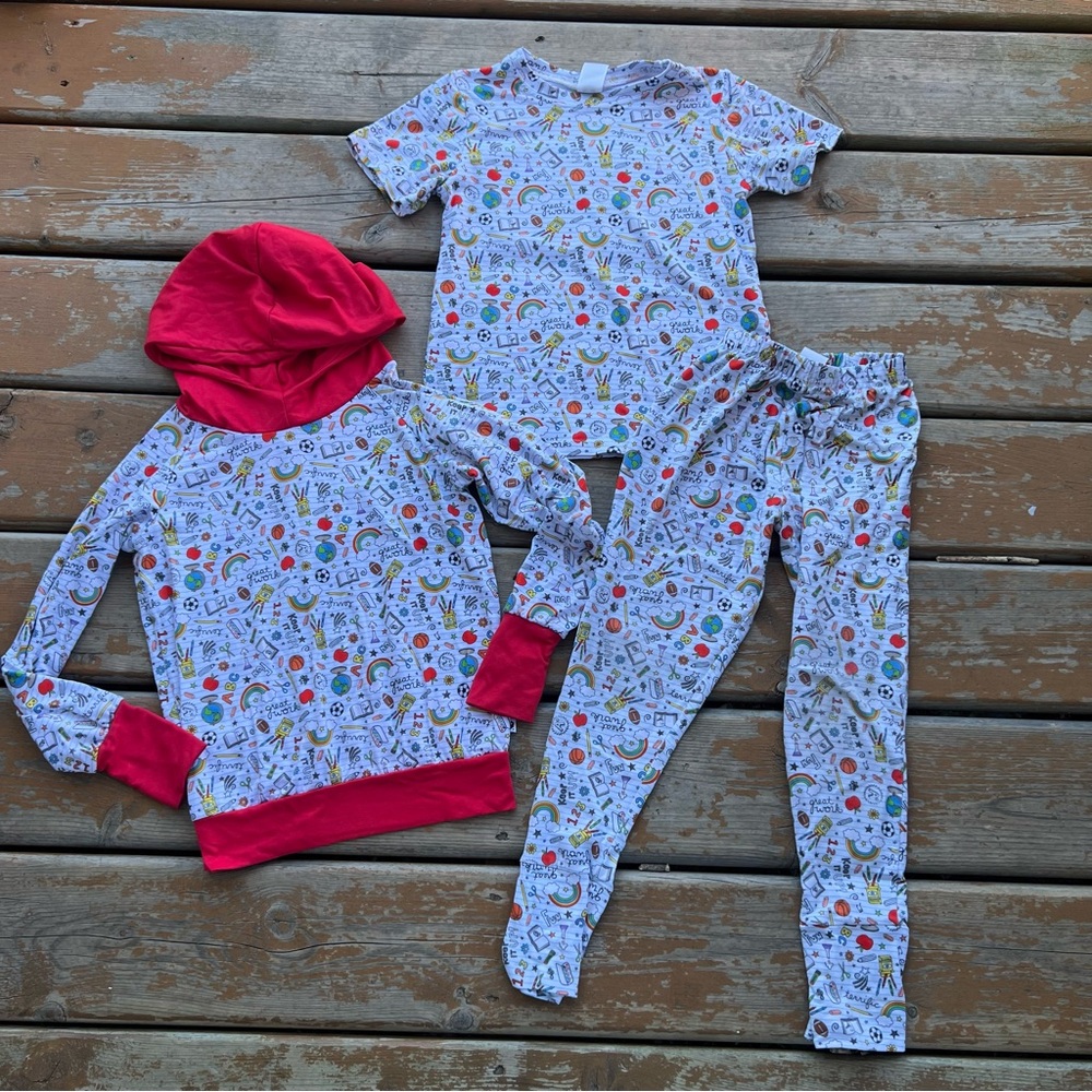 Bumblito 3 Piece Matching School Print Set - Joggers, Hoodie & Tee - Size 5/6Y